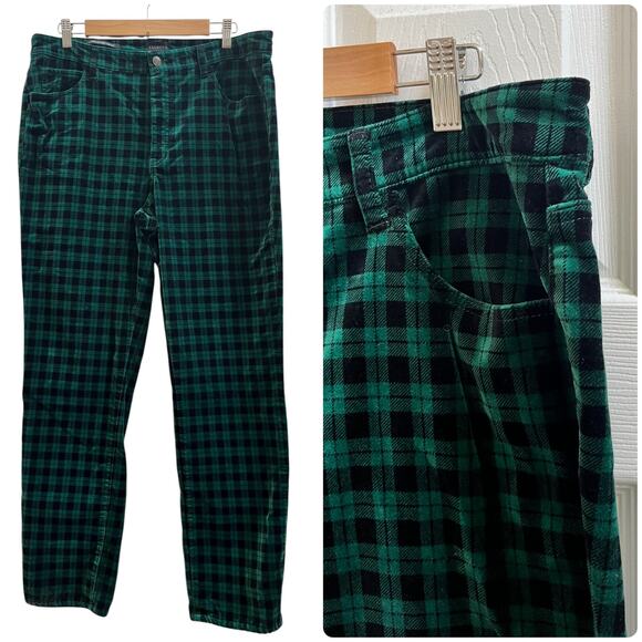 Talbots Size 14 Green Holiday Plaid Velveteen Straight Leg Pant 30 Inch Inseam - Picture 14 of 14